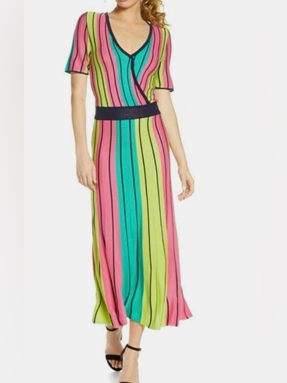 Foxiedox Fern Maxi Dress | Bright Stripe Wrap Style Pink Green Statement